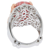 Back view of an elegant Oval Red Coral Sterling Silver Ring showcasing intricate filigree design.